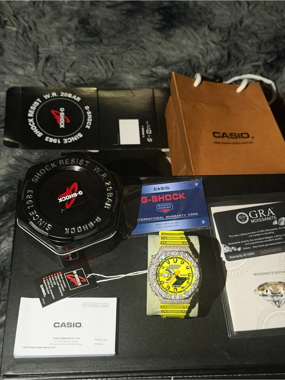 Casio G-Shock Yellow Men's Watch with Pink Crystal Bezel